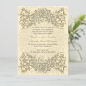 旧式なクリーム色のバラの結婚 招待状 (スタンド正面)