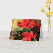 旧式なスタイルの赤いゼラニウムによってはギフトが開花します カード (黄色い花)