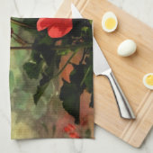 旧式なスタイルの赤いゼラニウムによってはギフトが開花します キッチンタオル (四つ折り)