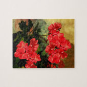旧式なスタイルの赤いゼラニウムによってはギフトが開花します ジグソーパズル (横)