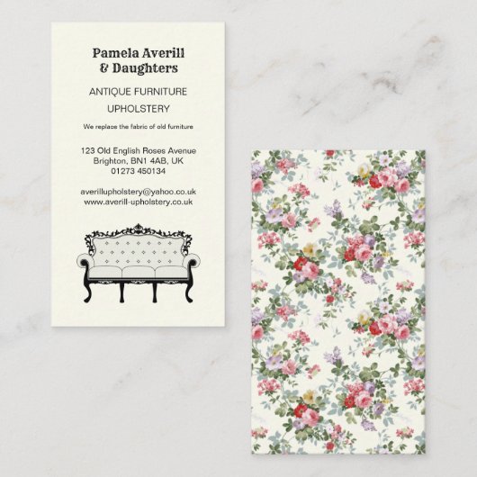 旧式なソファー、ヴィンテージの家具製造販売業 名刺 (正面/裏面)