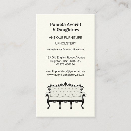 旧式なソファー、ヴィンテージの家具製造販売業 名刺 (正面)