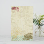 旧式なタイプライターのヴィンテージの短命なもののコラージュ 便箋 (スタンド正面)