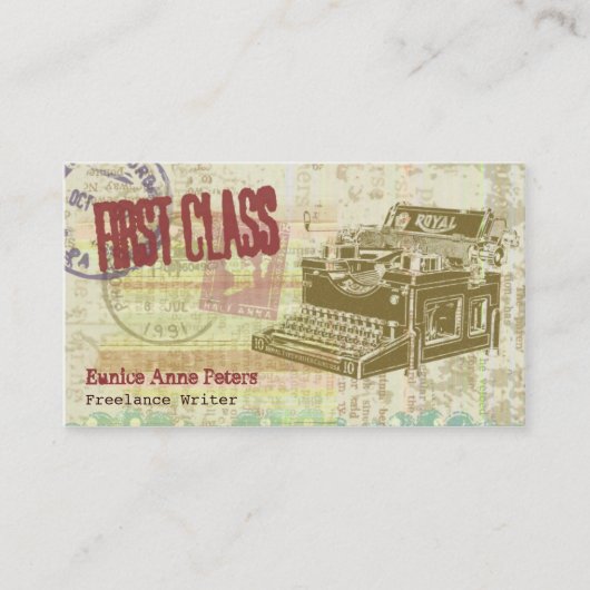 旧式なタイプライターのヴィンテージの短命なもの 名刺 (正面)
