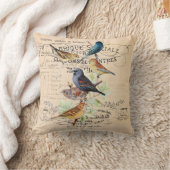 旧式なタイポグラフィのヴィンテージの鳥 クッション (ブランケット)