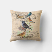 旧式なタイポグラフィのヴィンテージの鳥 クッション (裏面)