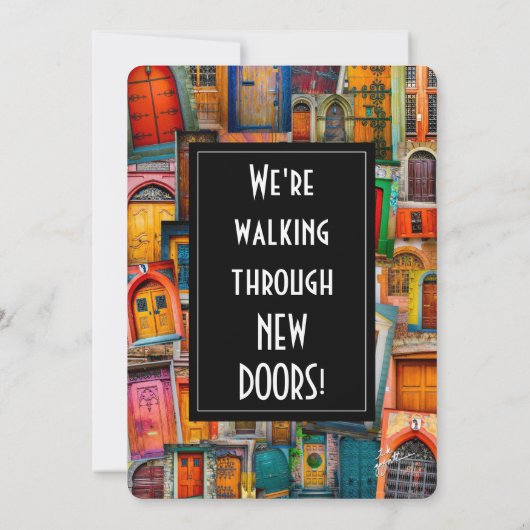 旧式なドアの引っ越し祝いパーティーのパーティー 招待状 (裏面)