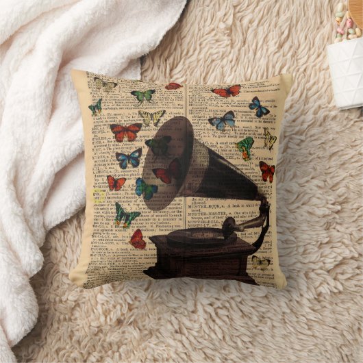 旧式なビクトローラの蝶辞書の枕 クッション (ブランケット)
