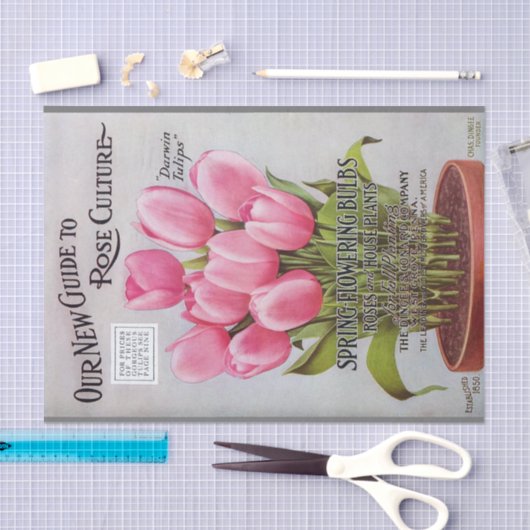 旧式なピンクのチューリップの庭カタログのティッシュペーパー 薄葉紙 (クラフト)