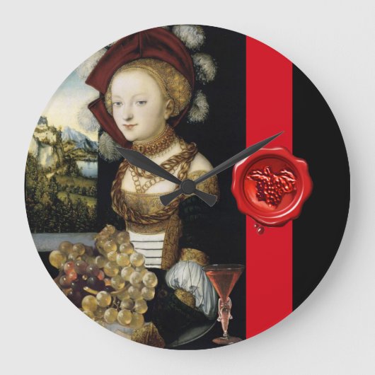 旧式なブドウのブドウ園のワインの試飲のパーティーのワックスのシール ラージ壁時計 (正面)