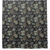 旧式なペイズリーによっては黒い背景パターンが開花します シャワーカーテン (正面)