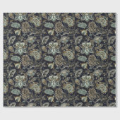 旧式なペイズリーによっては黒い背景パターンが開花します ラッピングペーパー (フラット)
