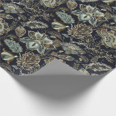 旧式なペイズリーによっては黒い背景パターンが開花します ラッピングペーパー (角)