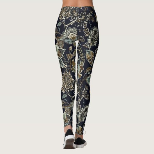 旧式なペイズリーによっては黒い背景パターンが開花します レギンス (裏面)