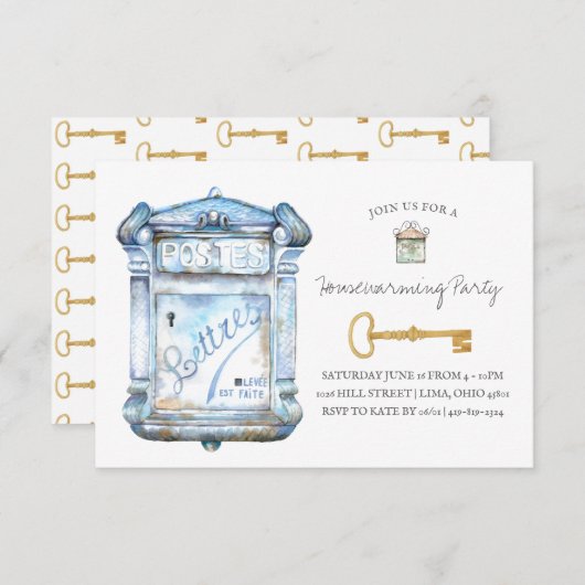 旧式なポスト|の引っ越し祝いパーティーの招待状 招待状 (正面/裏面)