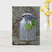 旧式なミルクの紫色のブドウは誕生日できます カード (黄色い花)