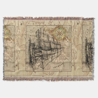 旧式なヨーロッパの地図の船の帆航海のな海兵隊員 スローブランケット