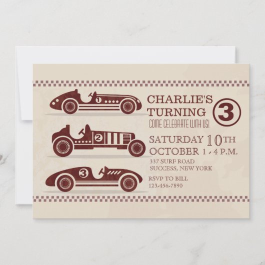 旧式なレースカーの招待状 招待状 (正面)