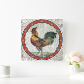 旧式なローマのモザイク/オンドリ スクエア壁時計 (ホーム)