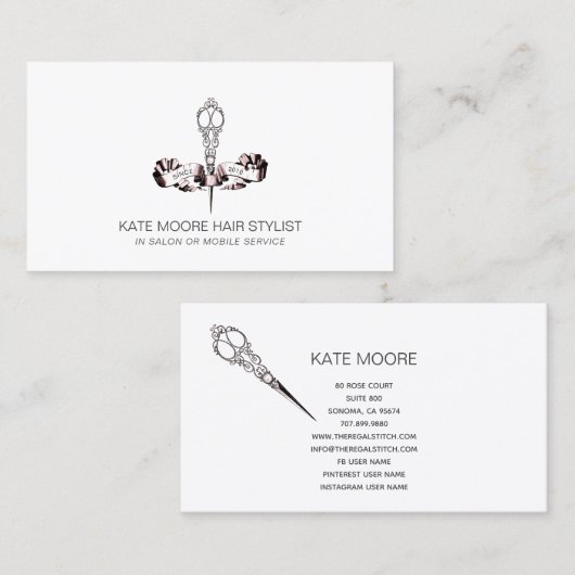 旧式なヴィンテージのはさみの美容師 名刺 (正面/裏面)