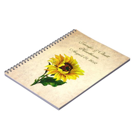 旧式な一見のヒマワリの結婚式の来客名簿 ノートブック (左側)