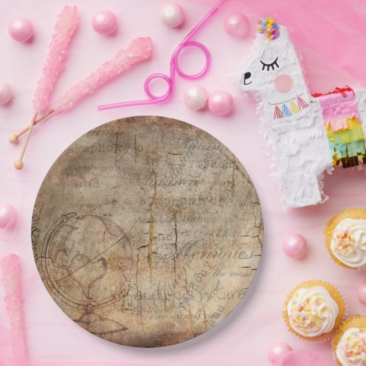 旧式な世界の地球の素朴な包装紙のプレート ペーパープレート (パーティー)