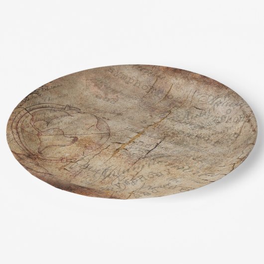 旧式な世界の地球の素朴な包装紙のプレート ペーパープレート (アングル)