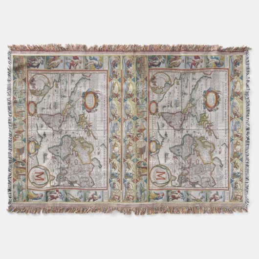 旧式な世界地図のカスタムなモノグラムの投球毛布 スローブランケット (正面)