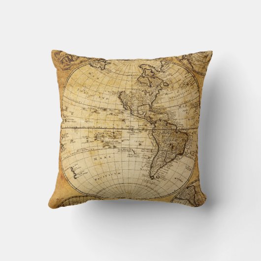 旧式な世界地図のカスタムの枕 クッション (裏面)