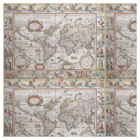 旧式な世界地図のカスタムの生地 ファブリック (見本)
