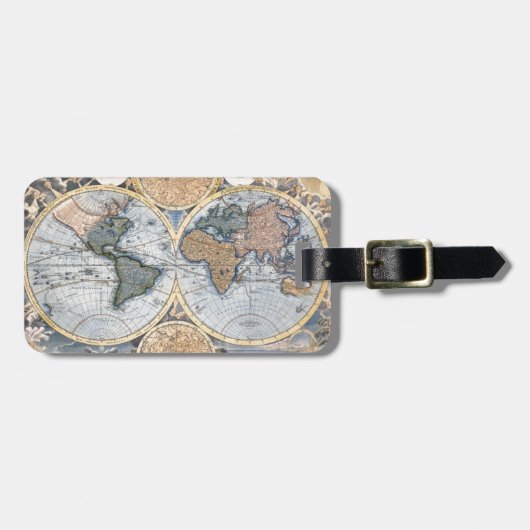 旧式な世界地図のカッコいい ラゲッジタグ (正面横)