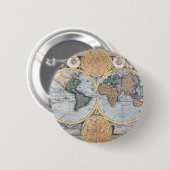 旧式な世界地図のカッコいい 缶バッジ (正面&裏面)