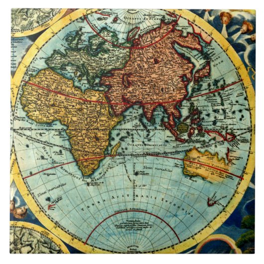 旧式な世界地図のヴィンテージの芸術の陶磁器の壁の装飾 タイル (正面)