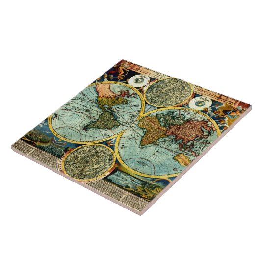 旧式な世界地図のヴィンテージの芸術の陶磁器の壁の装飾 タイル (側面)