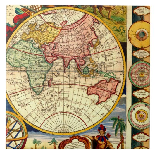 旧式な世界地図のヴィンテージの芸術の陶磁器の壁の装飾 タイル (正面)