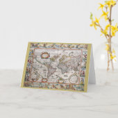 旧式な世界地図の挨拶状 カード (黄色い花)