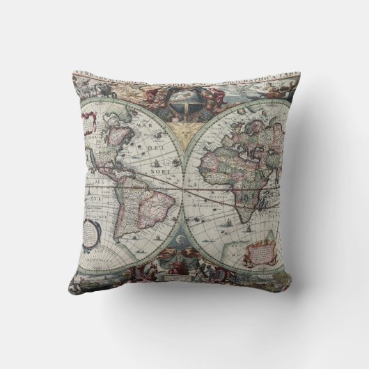 旧式な世界地図の枕 クッション (裏面)