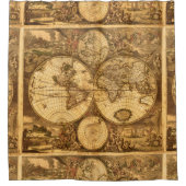 旧式な世界地図 シャワーカーテン (正面)