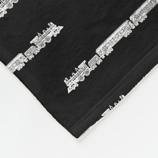 旧式な列車パターンデザインのヴィンテージの列車の黒 フリースブランケット (角)