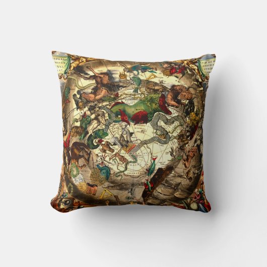 旧式な占星術の天文学の空の世界地図のヴィンテージ クッション (正面)