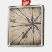 旧式な地図の風バラの閉めて下さい メタルオーナメント (左)