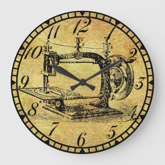 旧式な手動クランク機械裁縫部屋の時計v3 ラージ壁時計 (正面)