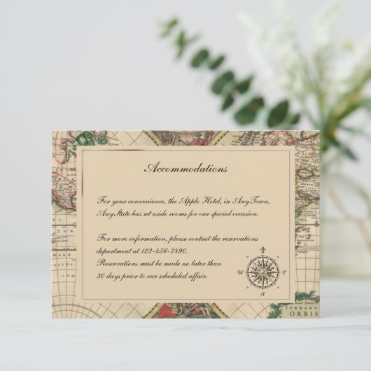 旧式な旧世界の地図の結婚式の挿入物 エンクロージャーカード (スタンド正面)