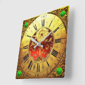 旧式な時間、シャムロック、ルビー色の宝石用原石の金ゴールドの黄色 スクエア壁時計 (傾斜)