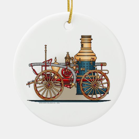 旧式な普通消防車の蒸気のPumperのオーナメント セラミックオーナメント (正面)