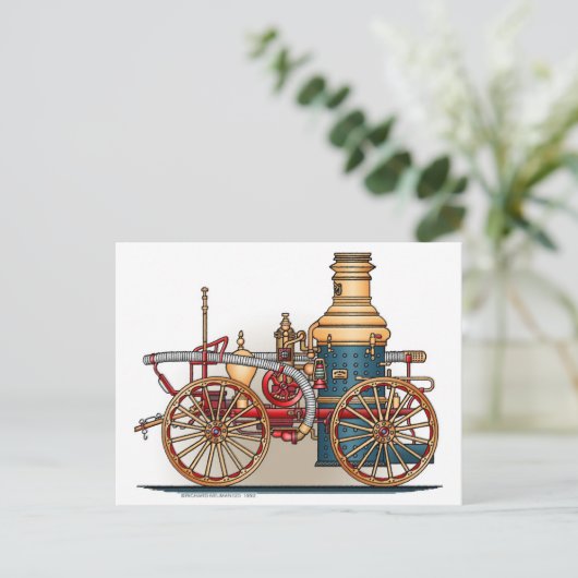 旧式な普通消防車の蒸気のPumperの郵便はがき ポストカード (スタンド正面)