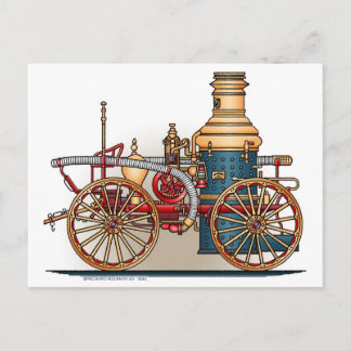 旧式な普通消防車の蒸気のPumperの郵便はがき ポストカード