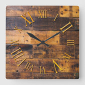 旧式な木のローマ数字の円形の柱時計 スクエア壁時計 (正面)