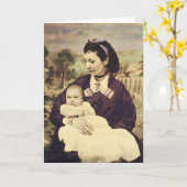 旧式な母および子供の写真 カード (黄色い花)