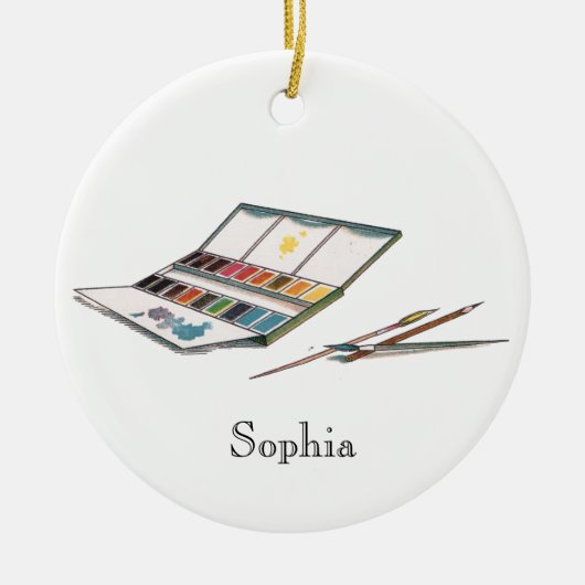 旧式な水彩画のペンキセット セラミックオーナメント (正面)